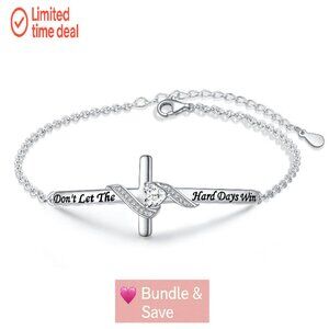 Sterling Silver Faith Over Fear Heart Infinity Cross Cuff Bracelet